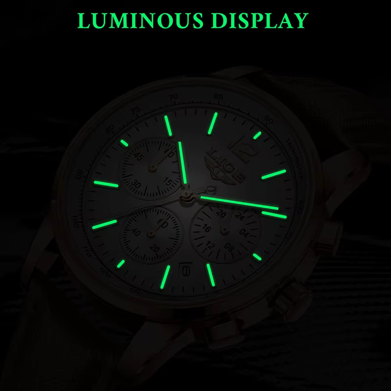LIGE Chronograph, Quarz, Leder, Roségold, Weiß, Herren - Bild 4