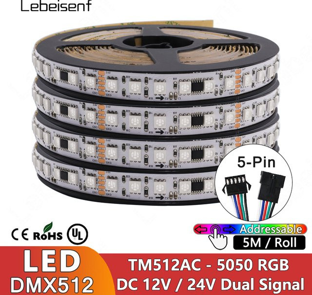 Lebeisenf RGBIC Pixel LED-Lichtstreifen mit 60 LEDs/m, programmierbarer Dual IC Digital Lichtstreifen mit DMX512-Unterstützung, Multicolour, IP30 - Bild 1