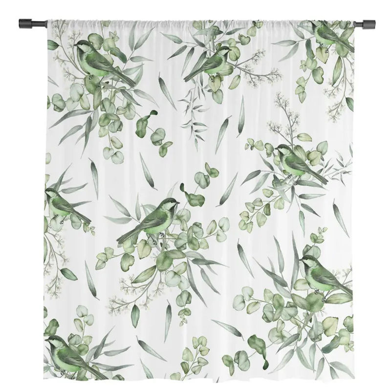 Transparenter Voile-Fenstervorhang mit floralem Aquarell-Design von A Family Of Home Textiles in Grün und Weiß, Breite: 135 cm, Höhe: 114 cm - Bild 2