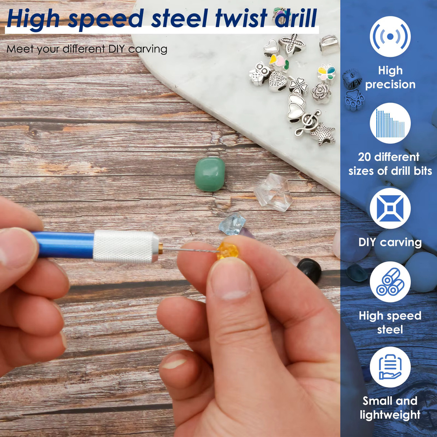 Toorise Pin Vise Handbohrer Set mit 42 Stück Spiralbohrern aus Schnellarbeitsstahl in Blau für Holzbearbeitung und Elektronikreparatur - Bild 2
