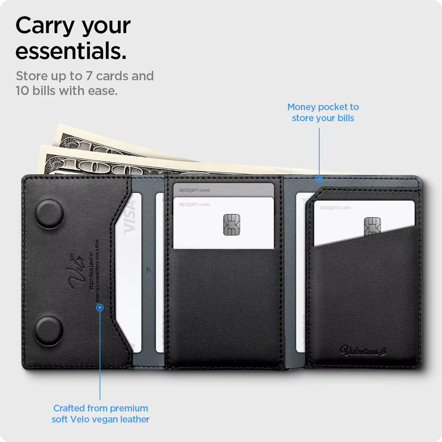 Spigen Magnetische Leder-Brieftasche als Kartenhalter und Schutzhülle für iPhone 12 bis iPhone 17 Pro Max, Schwarz - Bild 3