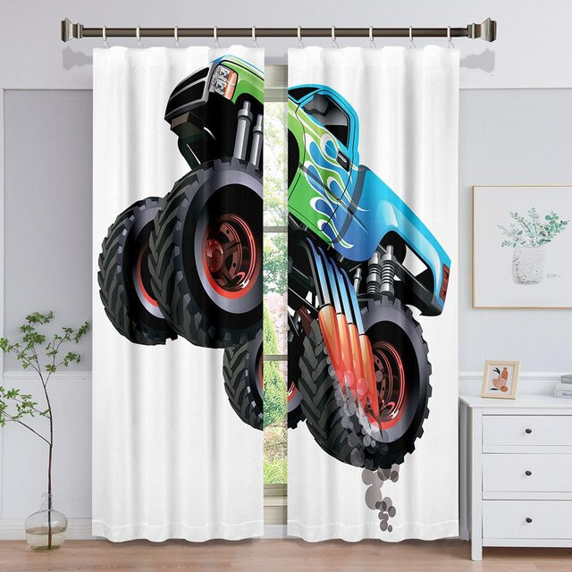 2-teiliges Verdunklungsvorhang-Set mit Sportwagen-Motiv in Schwarz, 90 % Lichtschutz, B: 50 cm, H: 130 cm - Bild 1
