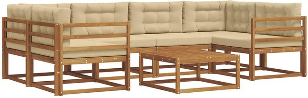 Modernes Outdoor-Sofagarnitur Set aus Akazie Holz mit 7-teiligen Kissen in Natur und Beige von vidaXL - Bild 1