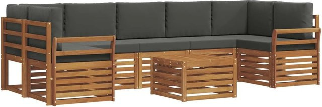 vidaXL Sofagarnitur 8-teilig L-Form aus Massivholz Akazie in Natur und Anthrazit mit Polsterung und Armlehnen - Bild 1