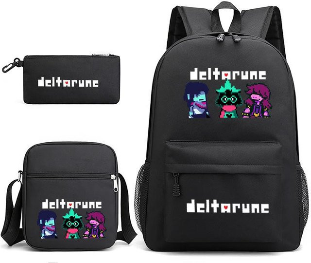 3-teiliges Schulrucksack-Set für Schüler in Schwarz aus Oxford-Stoff mit Schultasche, Schultergurt und Federmäppchen - Bild 1