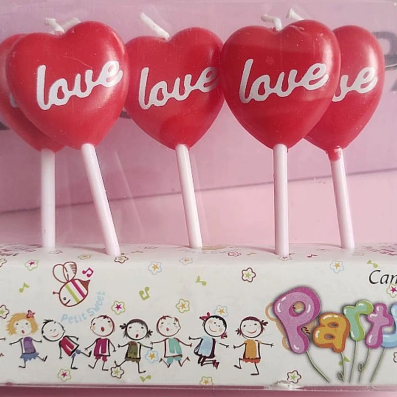 5er Set Herz Figurenkerzen aus Wachs in Rot und Rosa für Geburtstag, Hochzeit und Valentinstag - Bild 4