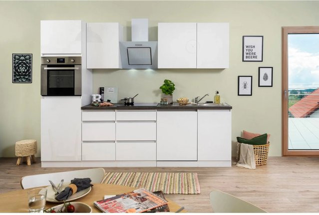 Respekta Premium Küchenzeile modern in Weiß Hochglanz mit Soft-Close-Türen, Breite: 280 cm, Höhe: 220,5 cm, Tiefe: 55,5 cm - Bild 1
