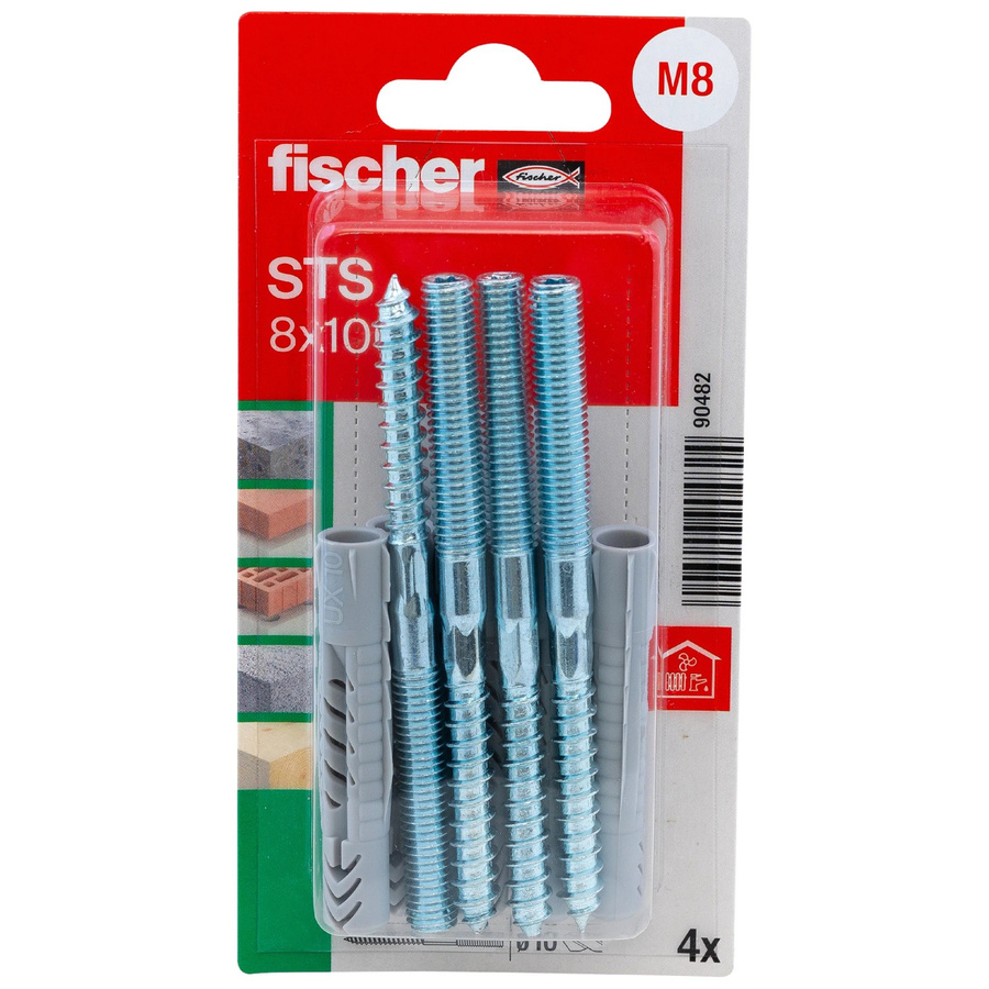 Fischer Universaldübel UX und Stockschraube STS aus Nylon in Silber, 4 Stück, Durchmesser: 8 mm, Länge: 100 mm - Bild 2