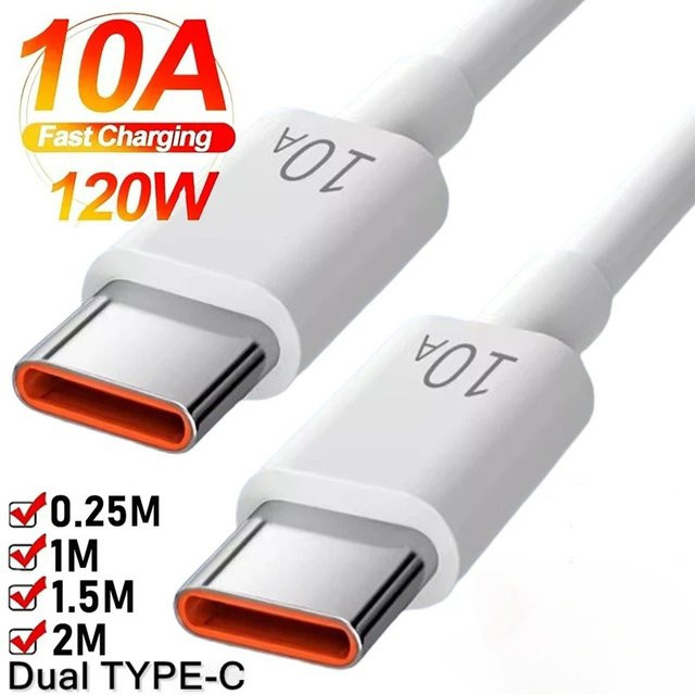 120W USB-C auf Typ-C Schnellladekabel mit 10A PD-Unterstützung in Weiß - Bild 1