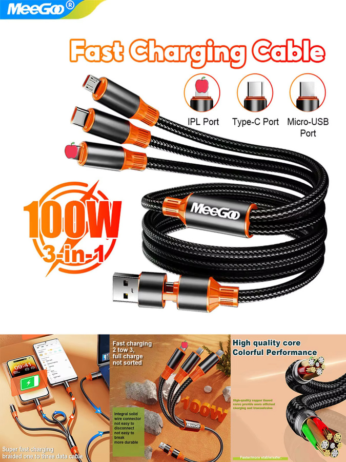 MeeGoo 3 in 2 USB-C und Micro-USB Ladekabel, 120 W Schnellladekabel, Schwarz - Bild 5