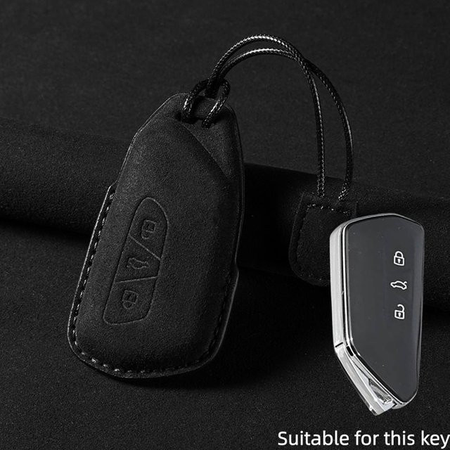 Leder Autoschlüssel Hülle Abdeckung für Volkswagen VW Golf 8 MK8, ID-4, ID-6, Skoda Octavia A8 und Seat Leon FR MK4 Cupra in Schwarz - Bild 1