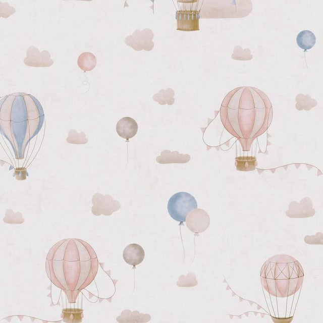 PROFHOME Kinder Tapete Wolken Matt in Creme Beige Blau Rosa, Vlies, Breite: 0,53 m, Länge: 10,05 m - Bild 1