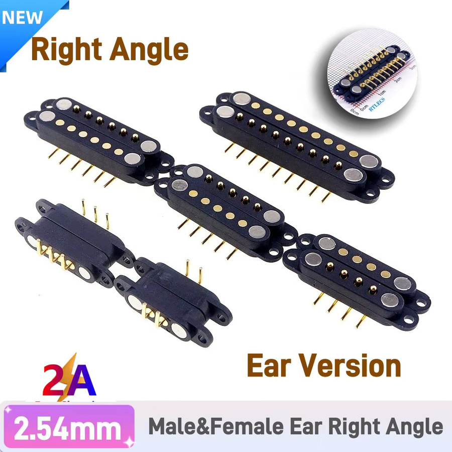 RTLECS Magnetischer Pogo-Pin-Stecker abgewinkelt, 2,54 mm Pitch, Federbelasteter DC-Magnetstecker männlich und weiblich in Schwarz - Bild 2