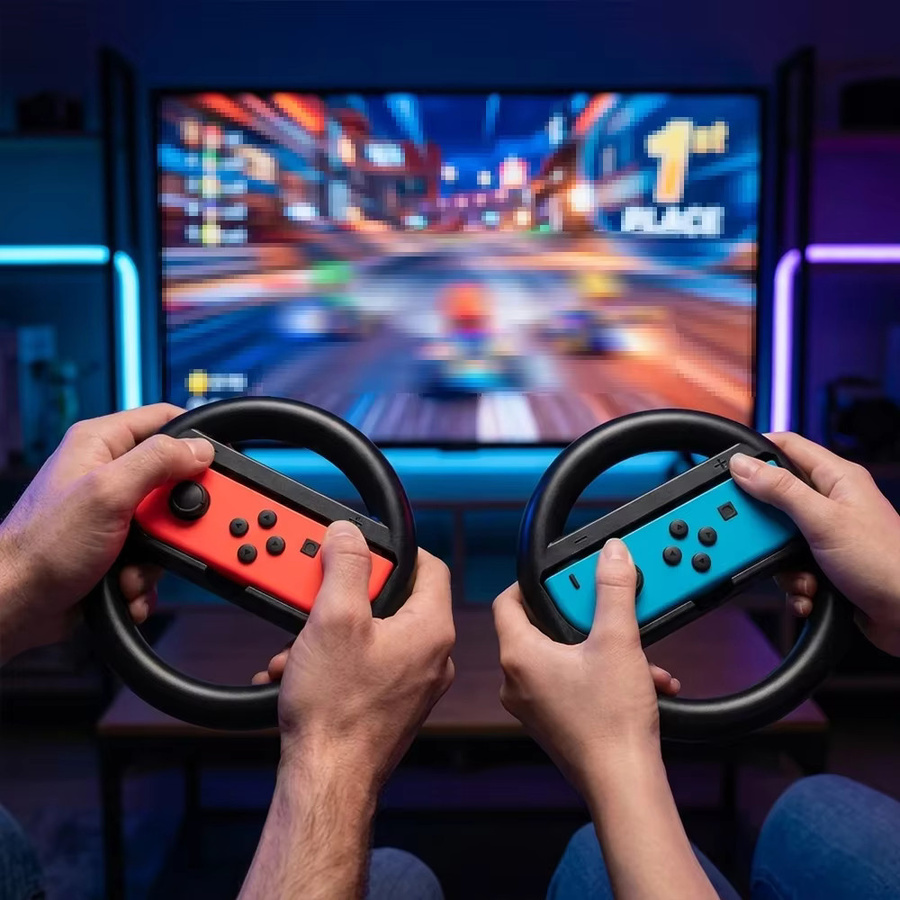 Data Frog Rennlenkrad-Adapter für Nintendo Switch & OLED, 2er-Pack Joy-Con Lenkräder mit 2 Daumengriffen, Schwarz - Bild 3