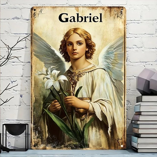 GabrielAngelArt Engel Wandbehang aus Metall im Vintage-Stil, Mehrfarbig, B/H: 30 x 20 cm - Bild 1