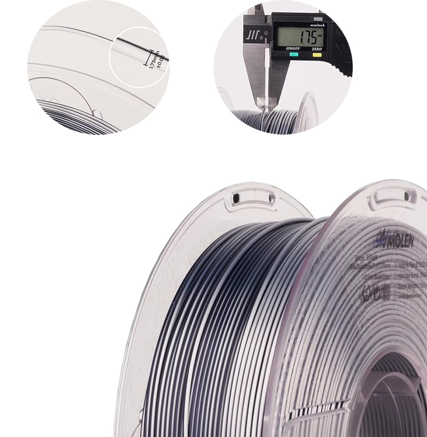 3D Maliang PLA Seide Filament Zweifarbig Silber Schwarz 1,75mm für FDM 3D-Drucker - Bild 4