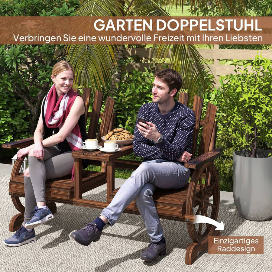 Outsunny Gartenbank aus behandeltem Fichtenholz in Braun mit Armlehnen, B/T/H: 120 x 65 x 102 cm - Bild 2