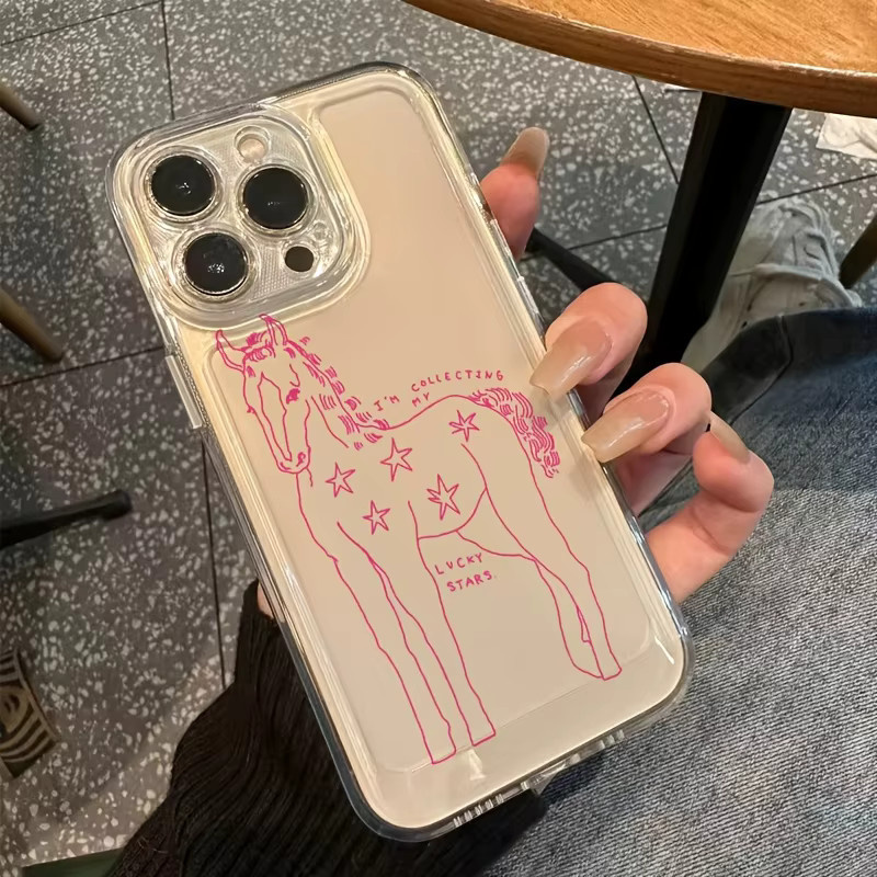 Stoßfeste Handyhülle mit rosa Pony-Muster für iPhone 11 bis iPhone 17 Pro Max Plus, transparent - Bild 6