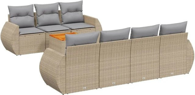 vidaXL 8-tlg. Garten-Sofagarnitur in L-Form aus Polyrattan mit Kissen, Beige/Grau - Bild 1