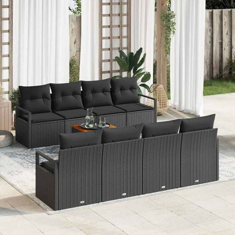 Vidaxl Garten-Sofa-Set aus Poly-Rattan mit 9 Kissen in Schwarz - Bild 1