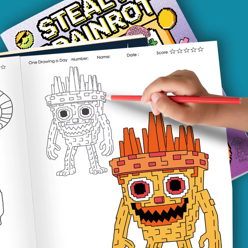 Steal a Brainrot Malbuch und Skizzenbuch Set mit bunten Malutensilien für Mädchen und Kinder, Softcover in Mehrfarbig - Bild 4