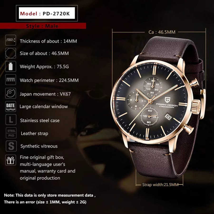 PAGANI DESIGN Chronograph, Quarz, Edelstahl, Leder, Saphirglas, Herren - Bild 4