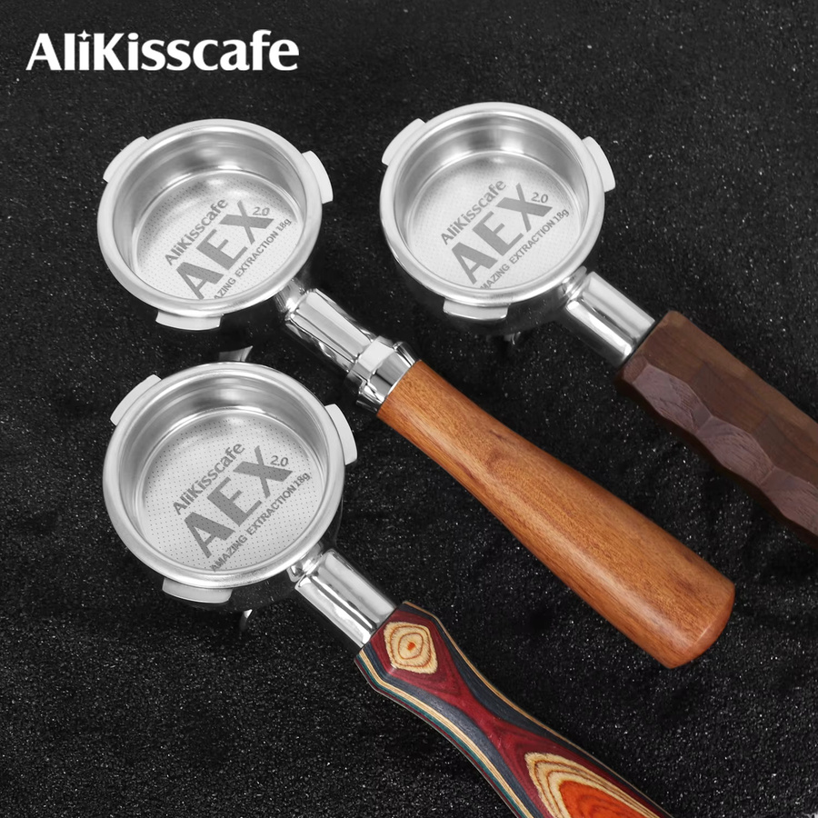 ALIKISSCAFE 58 mm Siebträger mit doppeltem Auslauf aus Edelstahl in Silber für Hibrew h7 h7a h10a Breville Barista Max Mini Sunbeam Espressomaschinen-Zubehör - Bild 1