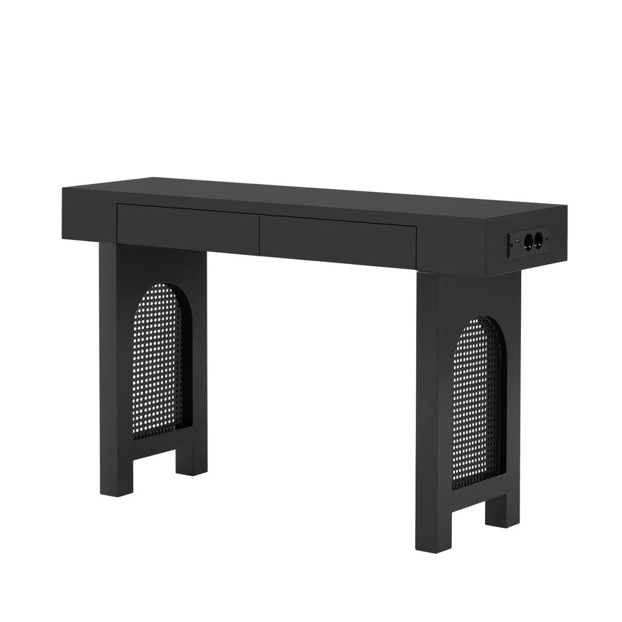 okwish Konsolentisch mit Schubladen und Steckdosen in Schwarz, modern, B/T/H: 120 x 35,5 x 76,5 cm - Bild 2