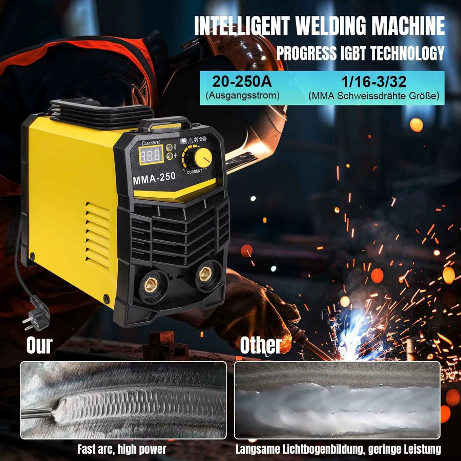 TKKEACE MMA 250A Schweißgerät Inverter DC 4000W Bivoltage Schweißausrüstung in Gelb - Bild 3