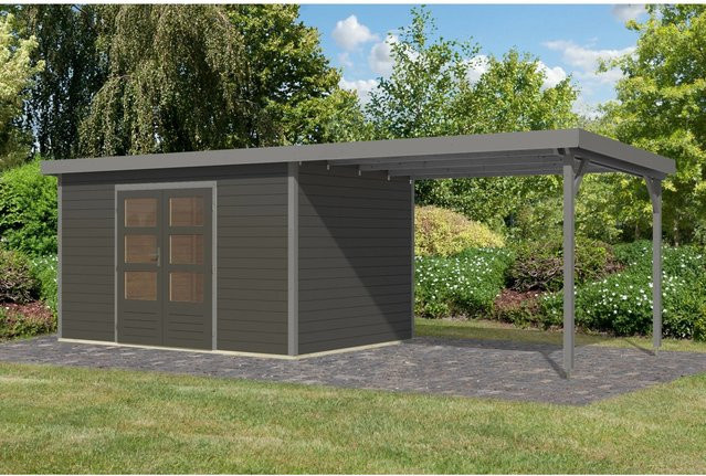 Karibu Gartenhaus Domingo mit Anbaudach in Terragrau/Grau, B/T/H: 219 x 360 x 240 cm - Bild 1
