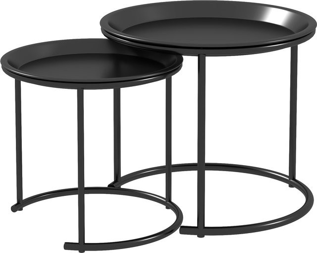 HOMCOM 2er-Set Couchtisch rund aus Metall in Schwarz, stapelbare Beistelltische für Wohnzimmer, Schlafzimmer und Flur, Durchmesser: 43 cm und 35 cm - Bild 1