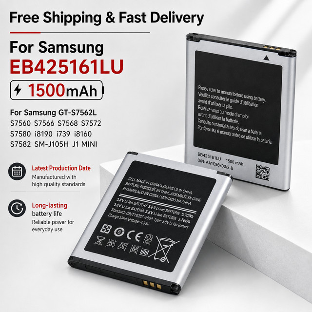 Samsung Ersatzakku EB425161LU Li-Ion Pack in Schwarz für Galaxy S3 Mini, J1 Mini, S7562, S7560, S7582, i8190 und i8160 - Bild 1