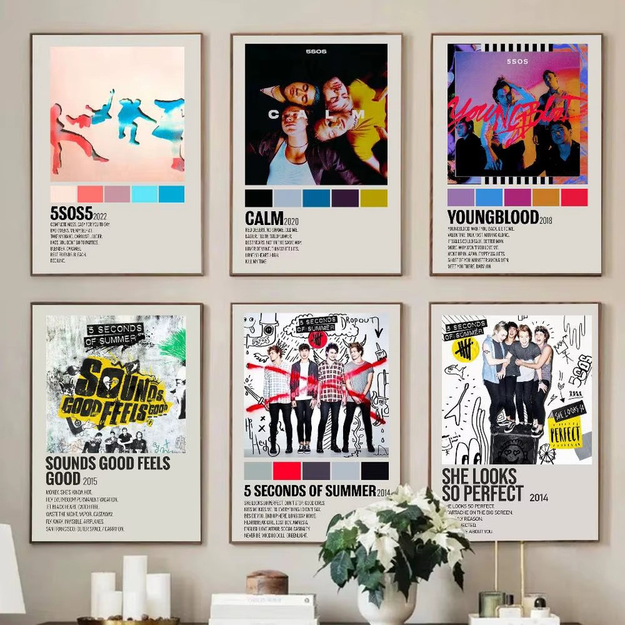 MINISO Sommer HD Musik Album 5SOS Poster Aufkleber, Mehrfarbig, B/H: 15 x 15 cm - Bild 2
