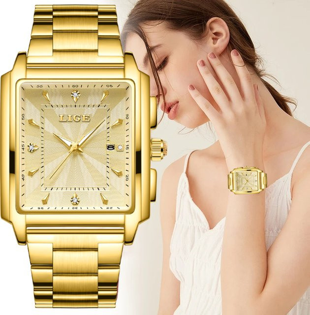 LIGE Armbanduhr Edelstahl, Gold, Quarz, Datum, Damen - Bild 1