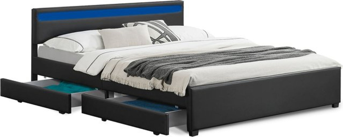 Juskys Polsterbett Lyon in Schwarz mit LED-Beleuchtung und Bettkasten, B/T/H: 180 x 200 x 52 cm - Bild 5