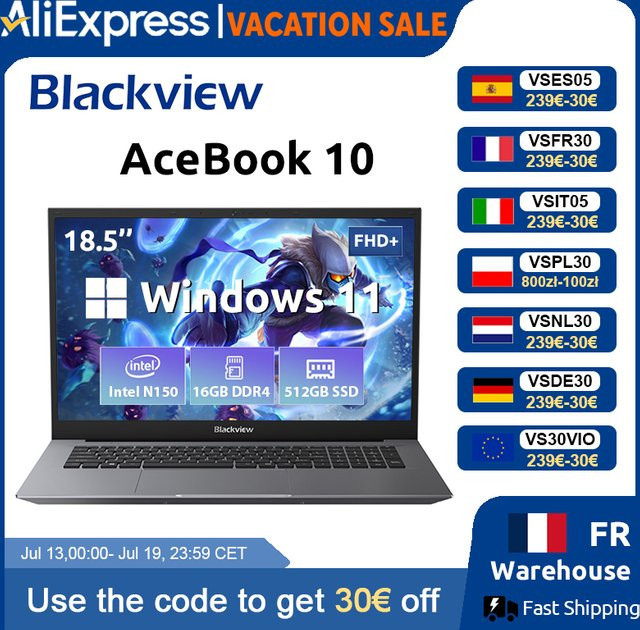 Blackview Acebook 10 Laptop mit 18,5 Zoll FHD Display, Intel Prozessor, 16GB RAM, 512GB SSD, Windows 11, Grau - Bild 1