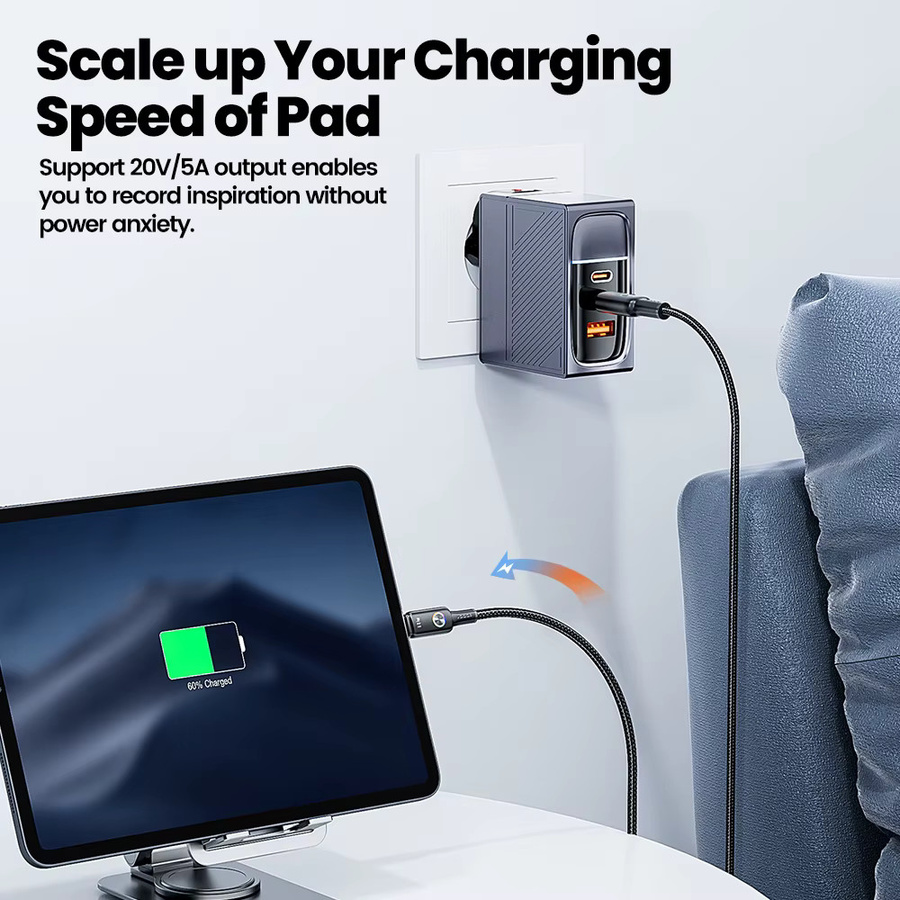 Toocki USB C zu USB C Schnellladekabel 100W mit LED-Anzeige in Schwarz - Bild 4