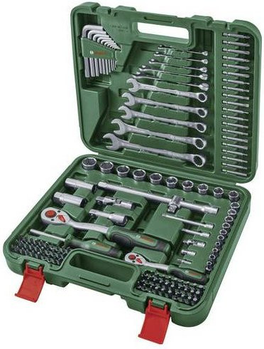 Bosch Werkzeug-Set 134-teilig mit Schraubenschlüsseln, Inbusschlüsseln und Bits in Grün - Bild 1