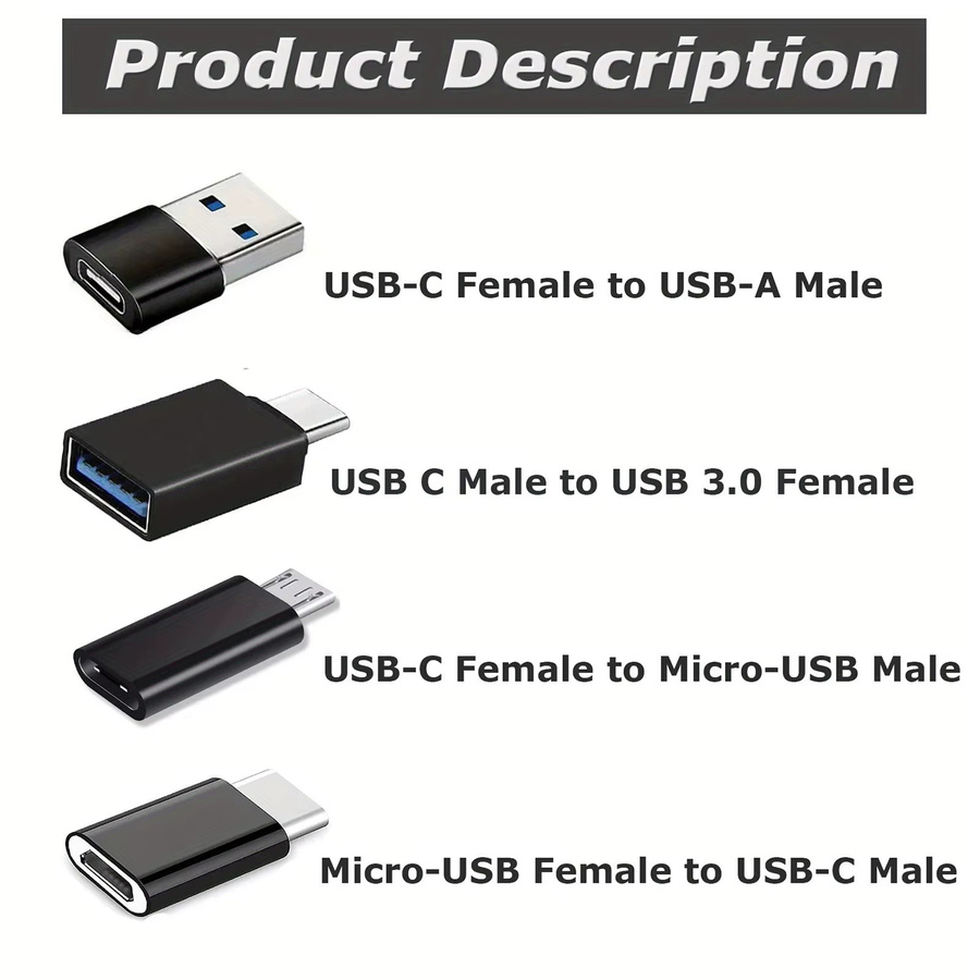 8er-Pack USB auf USB-C Adapter Set, USB Typ A auf USB Typ C Konverter, Farbe: Schwarz - Bild 2