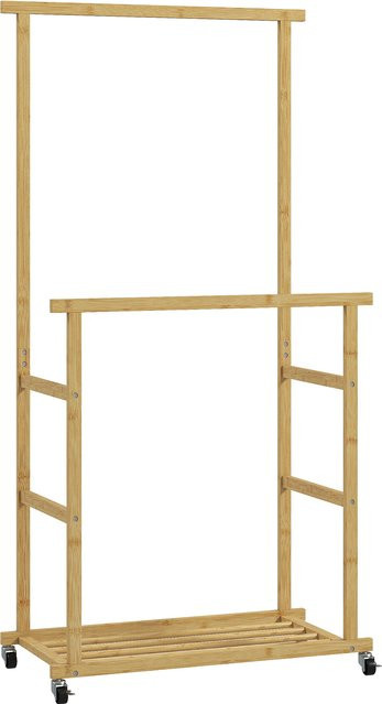 HOMCOM Kleiderständer aus Bambus mit Rollen und Schuhablage in Natur/Beige - Bild 1