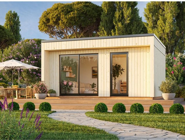 Palmako Holz-Gartenhaus Johanna Flachdach Unbehandelt mit modernem Design B/T: 562 x 448 cm - Bild 1