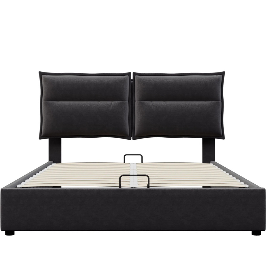 okwish Polsterbett mit hydraulischem Stauraum und Kopfteil in Schwarz, B/T/H: 140 x 200 x 220 cm - Bild 2