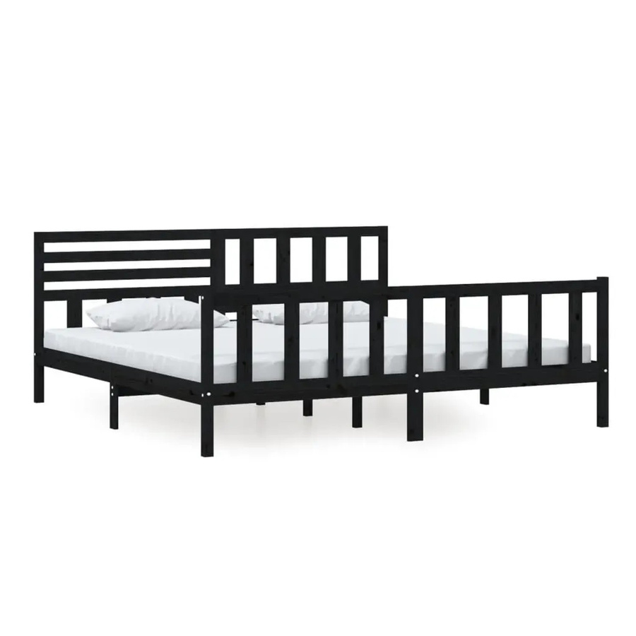 vidaXL Massivholzbett aus Kiefer in Schwarz, Rustikaler Stil, B/T/H: 200 x 200 x 205,5 cm - Bild 2