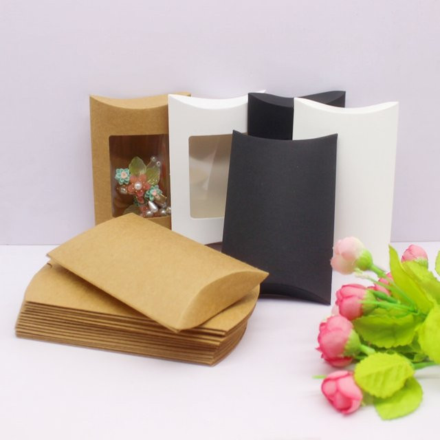 Geschenkverpackung Kissenbeutel aus Kraftpapier in Weiß, B/H/T: 12,5 x 8 x 2 cm - Bild 1