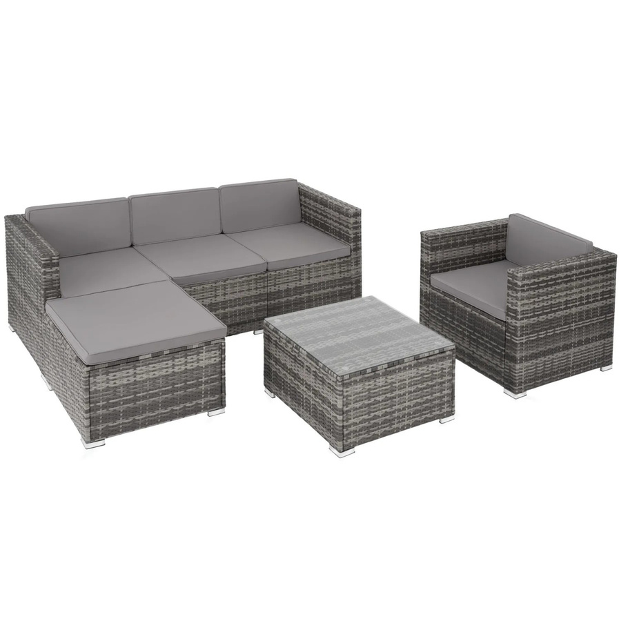 tectake Lignano Rattan Lounge in Grau mit Polstern, L-Form, UV-beständig, B/T/H: 179 x 150 x 65 cm - Bild 3