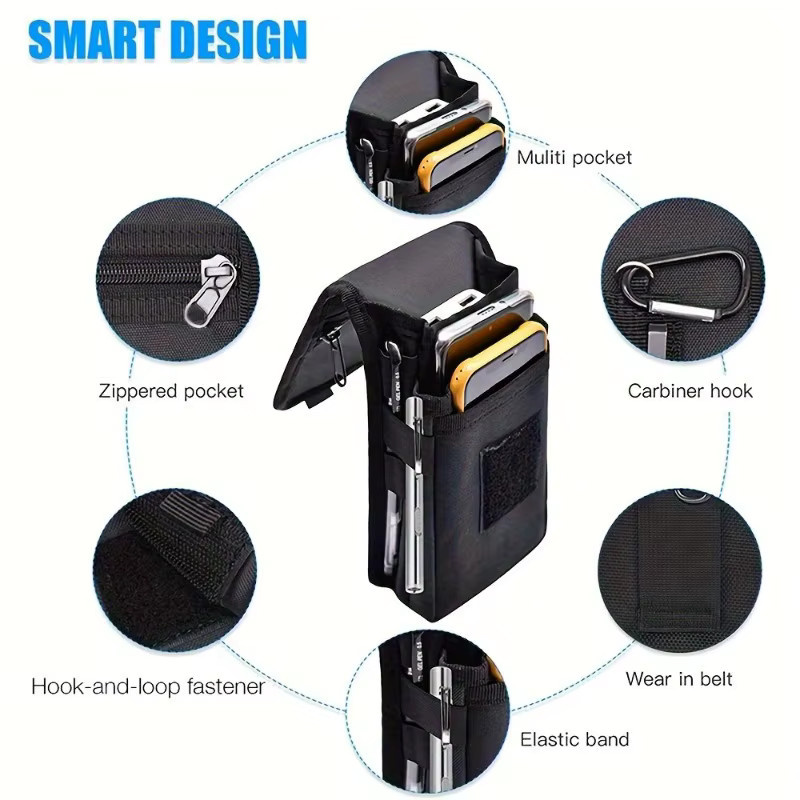 GOLDFOX Multifunktionale Handy Gürteltasche aus Oxford Stoff für iPhone 16 und iPhone 15, 6,3 Zoll, Schwarz - Bild 5