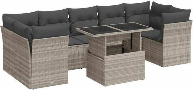 vidaXL 10-tlg. Garten-Sofagarnitur in L-Form aus Poly-Rattan in Hellgrau mit Kissen und Stauraum - Bild 1