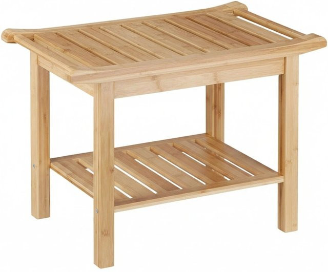 Relaxdays Badezimmerbank aus Bambus mit Ablage in Natur Hellbraun, B: 66 cm, T: 40 cm, H: 45 cm - Bild 1