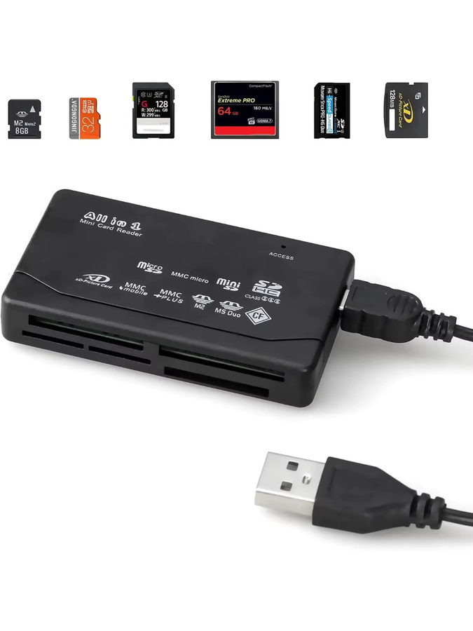 VIKEFON All-in-One USB Kartenleser für SD, SDHC, Mini Micro, M2, MMC und XD in Schwarz - Bild 4