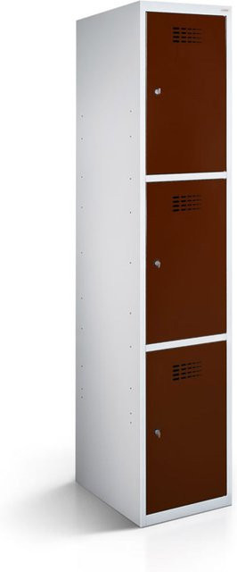 rotstahl Fächerschrank mit 3 Fächern aus Stahlblech in Mahagoni mit lichtgrauem Korpus, B/T/H: 30 x 50 x 180 cm - Bild 1